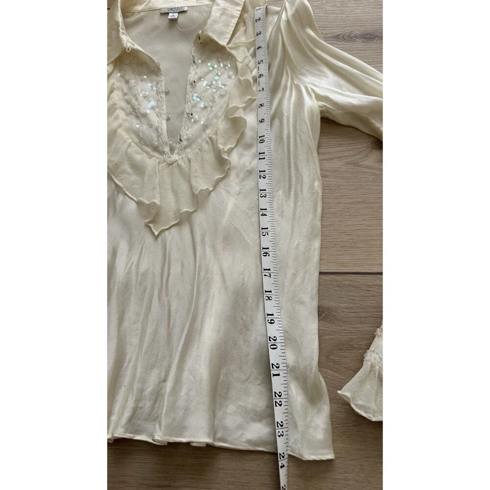 Cache Vintage Silk Sequin Blouse Women’s Size 10 Ivory Cream Elegant Top
